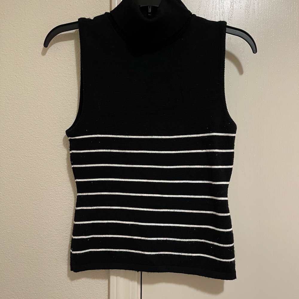Black and White Striped Turtleneck Sweater